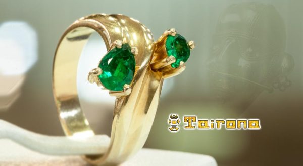 Anillo Oro con Esmeraldas Colombianas. Joyería Tairona